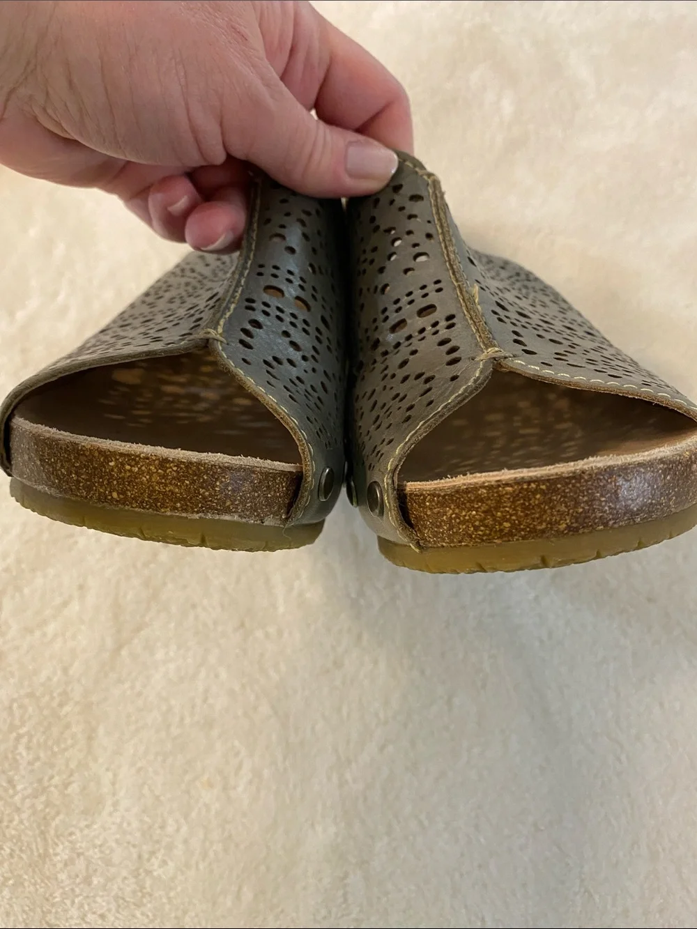Pikolinos Benissa Gray Leather Perforated Wedge Sandals Size 40
